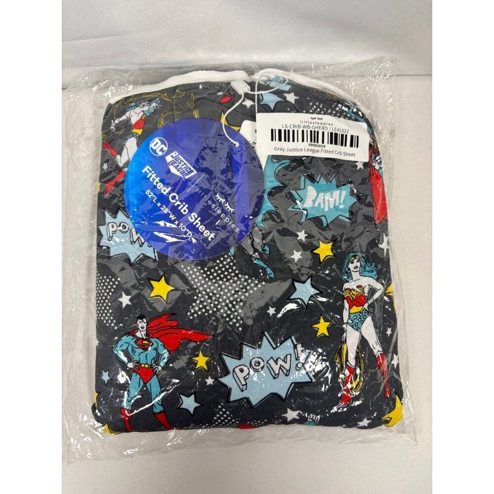 Little Sleepies Gray Justice League Fitted Crib Sheet